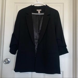 H&M Business Casual Blazer Ruched 3/4 Sleeves